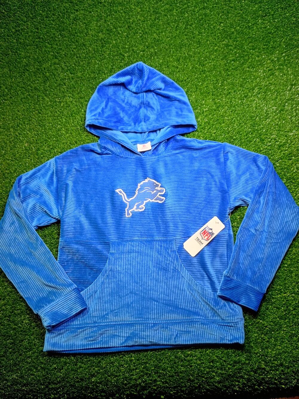 NWT Teens Apparel Detroit Lions Blue Velour Hoodie Medium